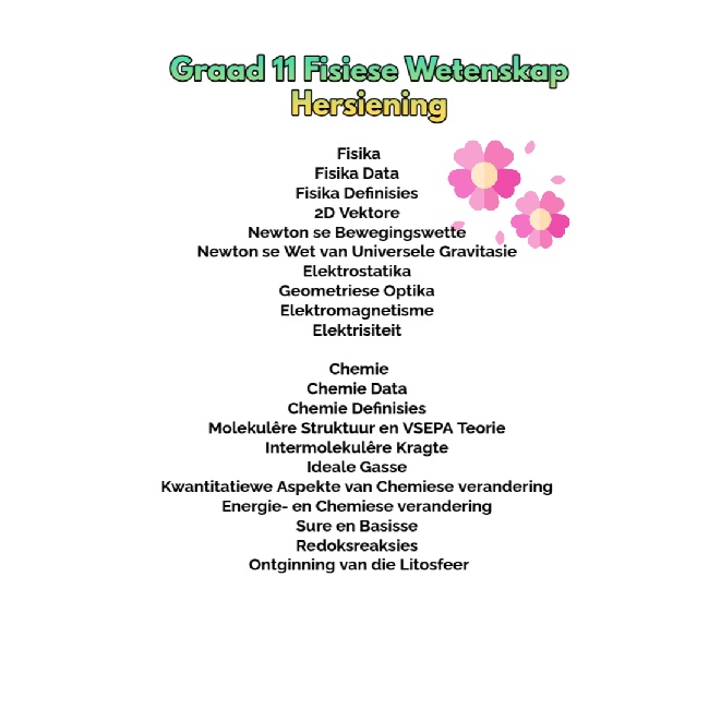 Graad 11 Fisiese Wetenskap Hersiening (Fisika en Chemie)