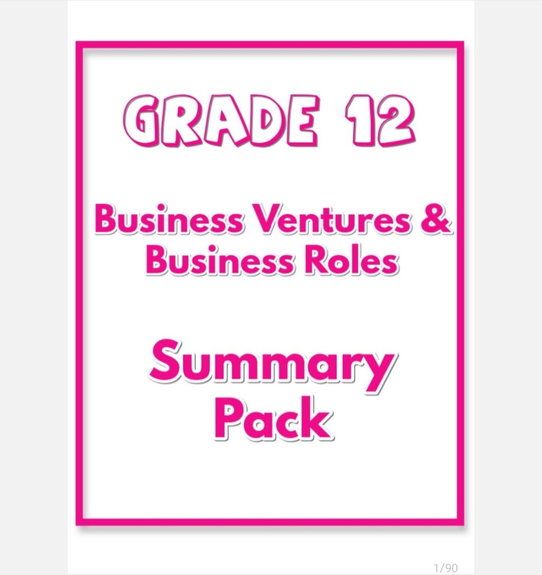 Grade 12 Business Studies Summary Pack (Business Roles & Ventures)