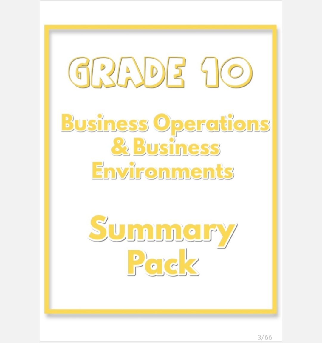 Grade 10 Business Studies Summary Pack (Business Environments & Operations)