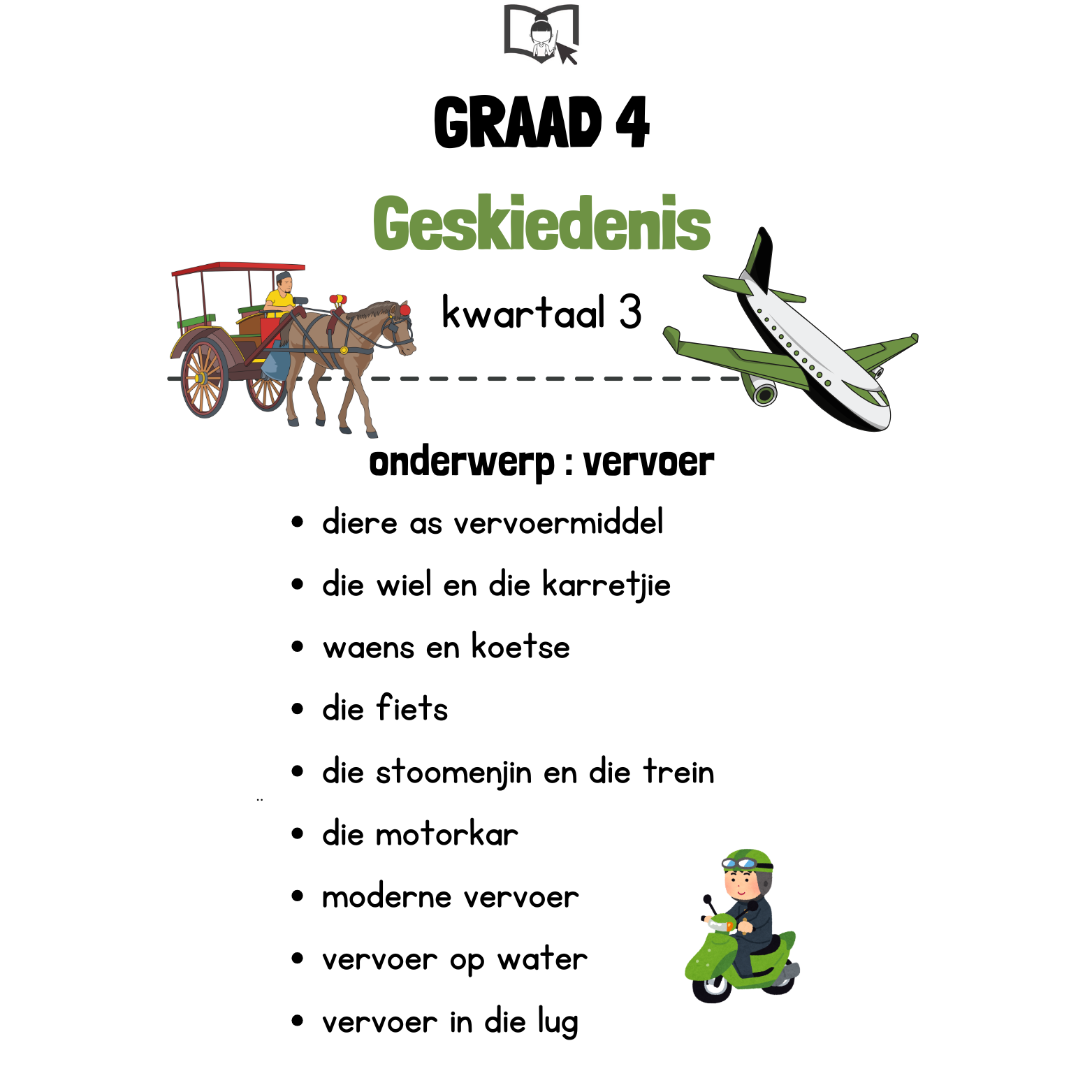 Graad 4 Geskiedenis Kwartaal 3 PDF | Vervoer deur die Eeue Heen+ Werkkaart & Memo